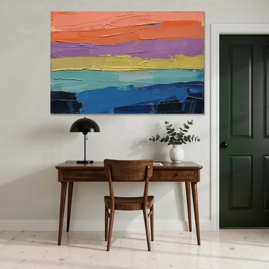Large Abstract Coral Horizon Knife Bands - Canvas Wall Art - Office - 60x40