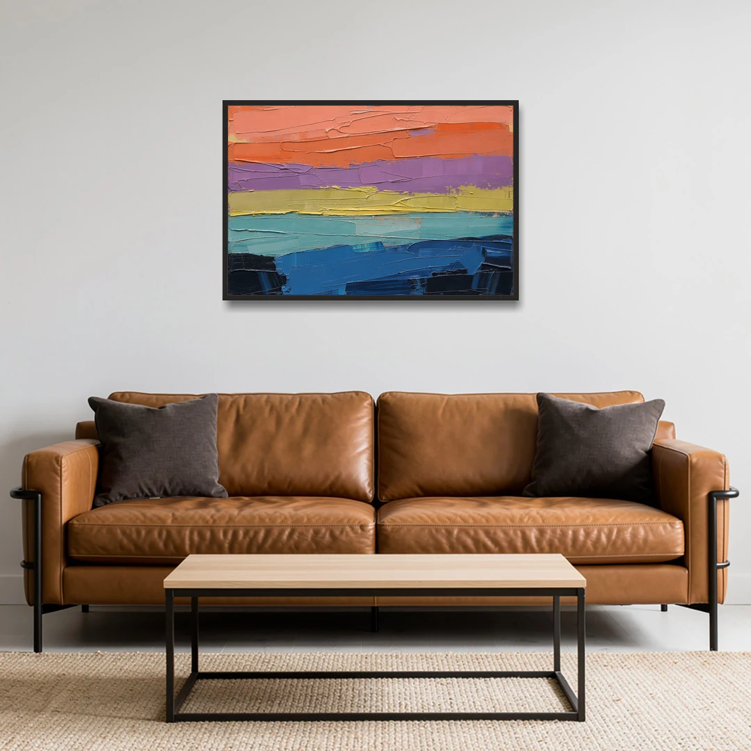Large Abstract Coral Horizon Knife Bands - Black Framed Canvas Wall Art - Sofa - 36x24