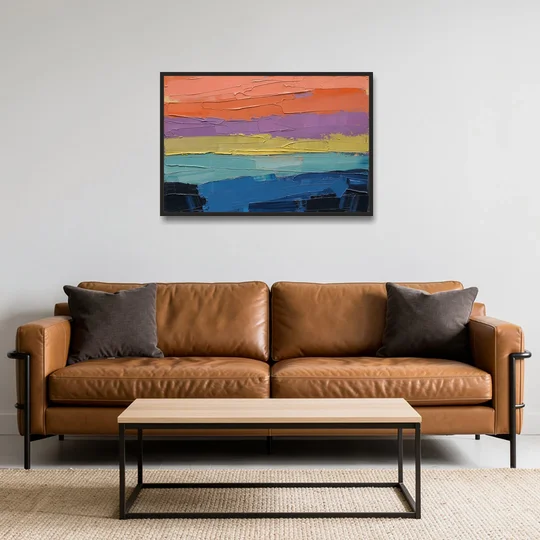 Large Abstract Coral Horizon Knife Bands - Black Framed Canvas Wall Art - Sofa - 36x24