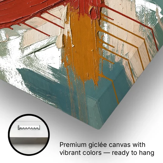 Large Abstract Crossed Red and Amber Bands - Canvas Wall Art - Gallery Wrap Corner