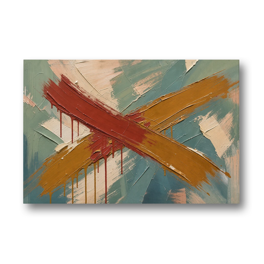 Large Abstract Crossed Red and Amber Bands - Canvas Wall Art - Front