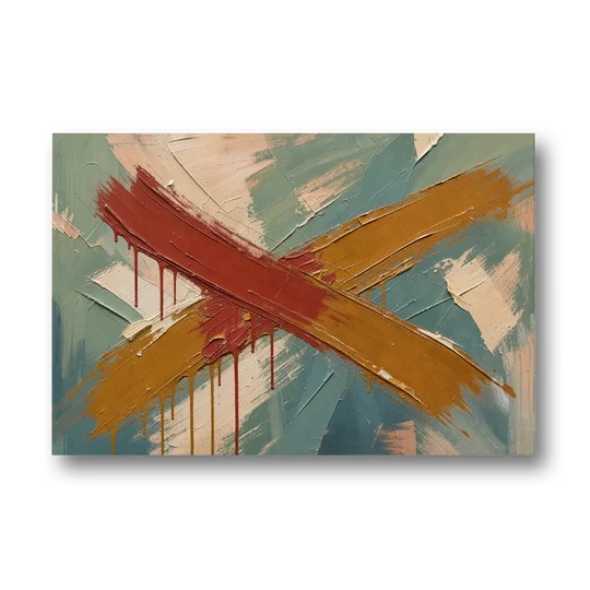 Large Abstract Crossed Red and Amber Bands - Canvas Wall Art - Front