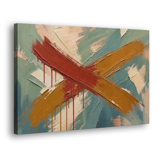 Large Abstract Crossed Red and Amber Bands - Canvas Wall Art - Side