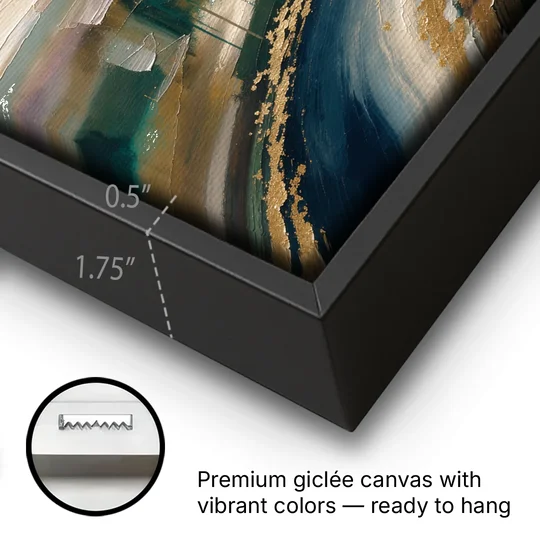 Large Abstract Gilded River Bend for the Living Room - Black Framed Canvas Wall Art - Gallery Wrap Corner