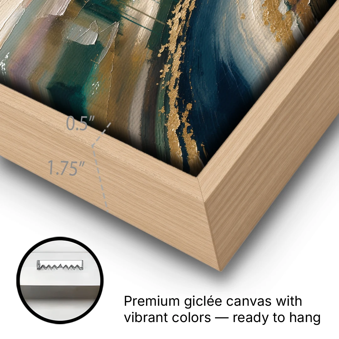 Large Abstract Gilded River Bend for the Living Room - Oak Framed Canvas Wall Art - Gallery Wrap Corner
