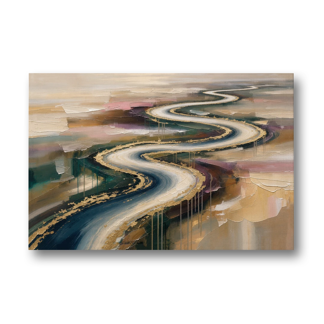 Large Abstract Gilded River Bend for the Living Room - Canvas Wall Art - Front