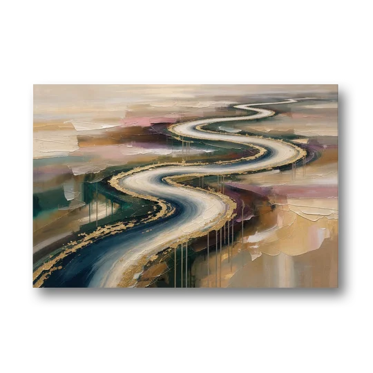 Large Abstract Gilded River Bend for the Living Room - Canvas Wall Art - Front