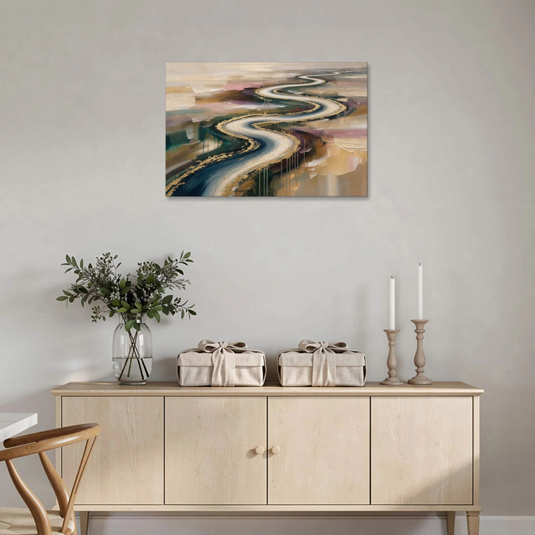 Large Abstract Gilded River Bend for the Living Room - Canvas Wall Art - Coffee Table - 36x24