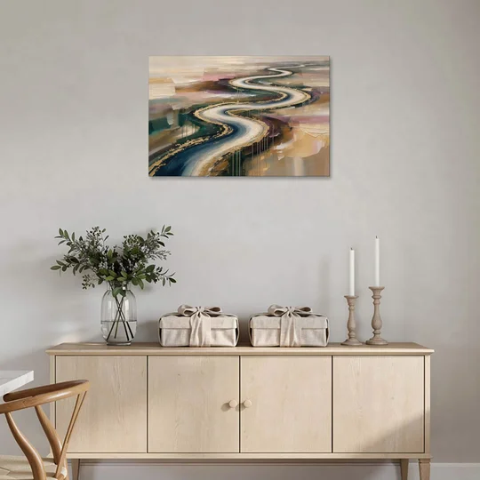Large Abstract Gilded River Bend for the Living Room - Canvas Wall Art - Coffee Table - 36x24