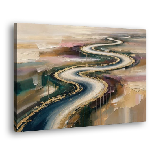 Large Abstract Gilded River Bend for the Living Room - Canvas Wall Art - Side