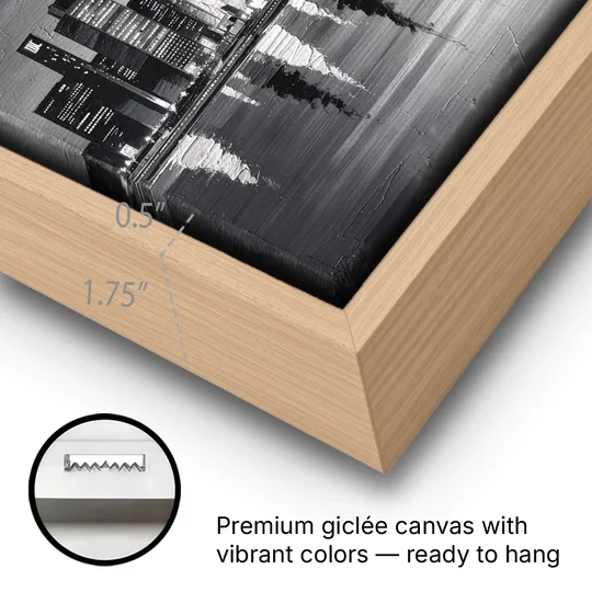 Large Black and White Wall Art for Living Room - Oak Framed Canvas Wall Art - Gallery Wrap Corner