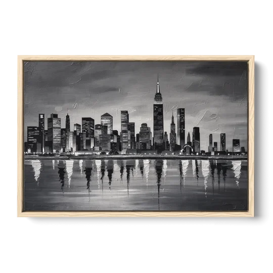 Large Black and White Wall Art for Living Room - Oak Framed Canvas Wall Art - Front