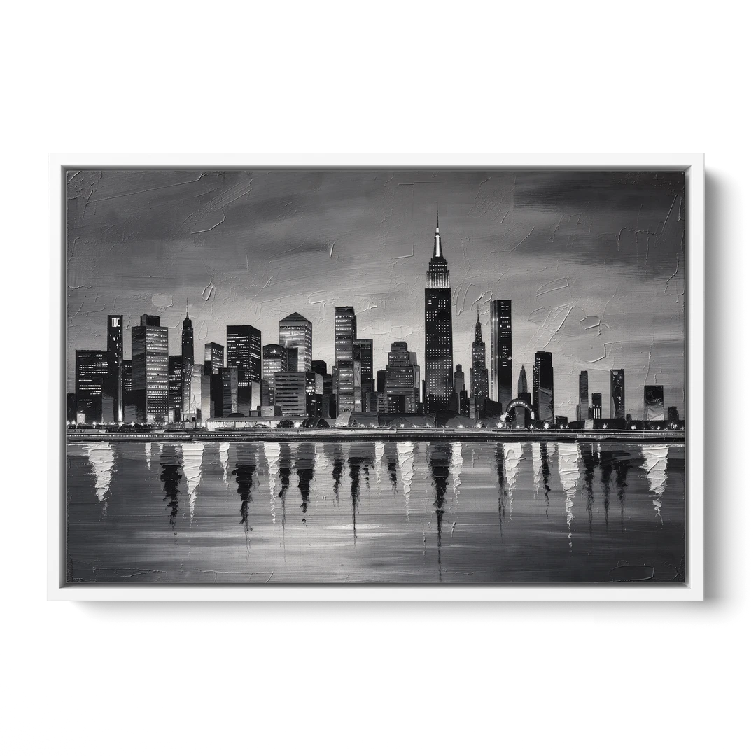 Large Black and White Wall Art for Living Room - White Framed Canvas Wall Art - Front