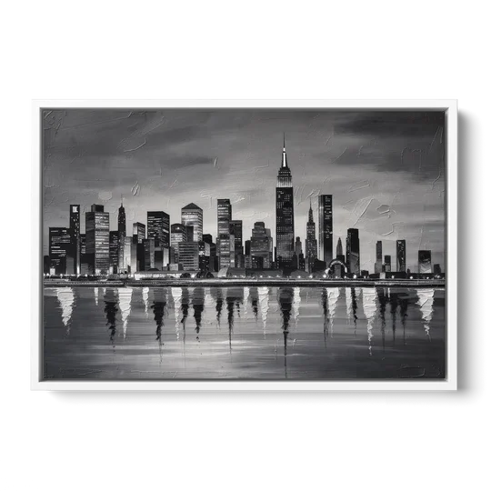 Large Black and White Wall Art for Living Room - White Framed Canvas Wall Art - Front