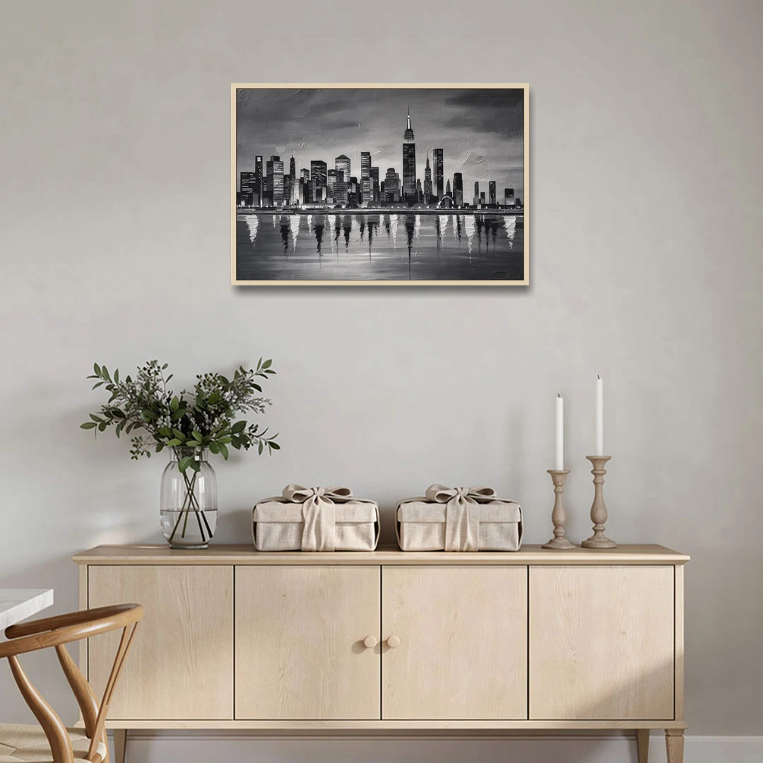 Large Black and White Wall Art for Living Room - Oak Framed Canvas Wall Art - Coffee Table - 36x24