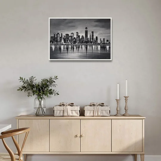Large Black and White Wall Art for Living Room - White Framed Canvas Wall Art - Coffee Table - 36x24
