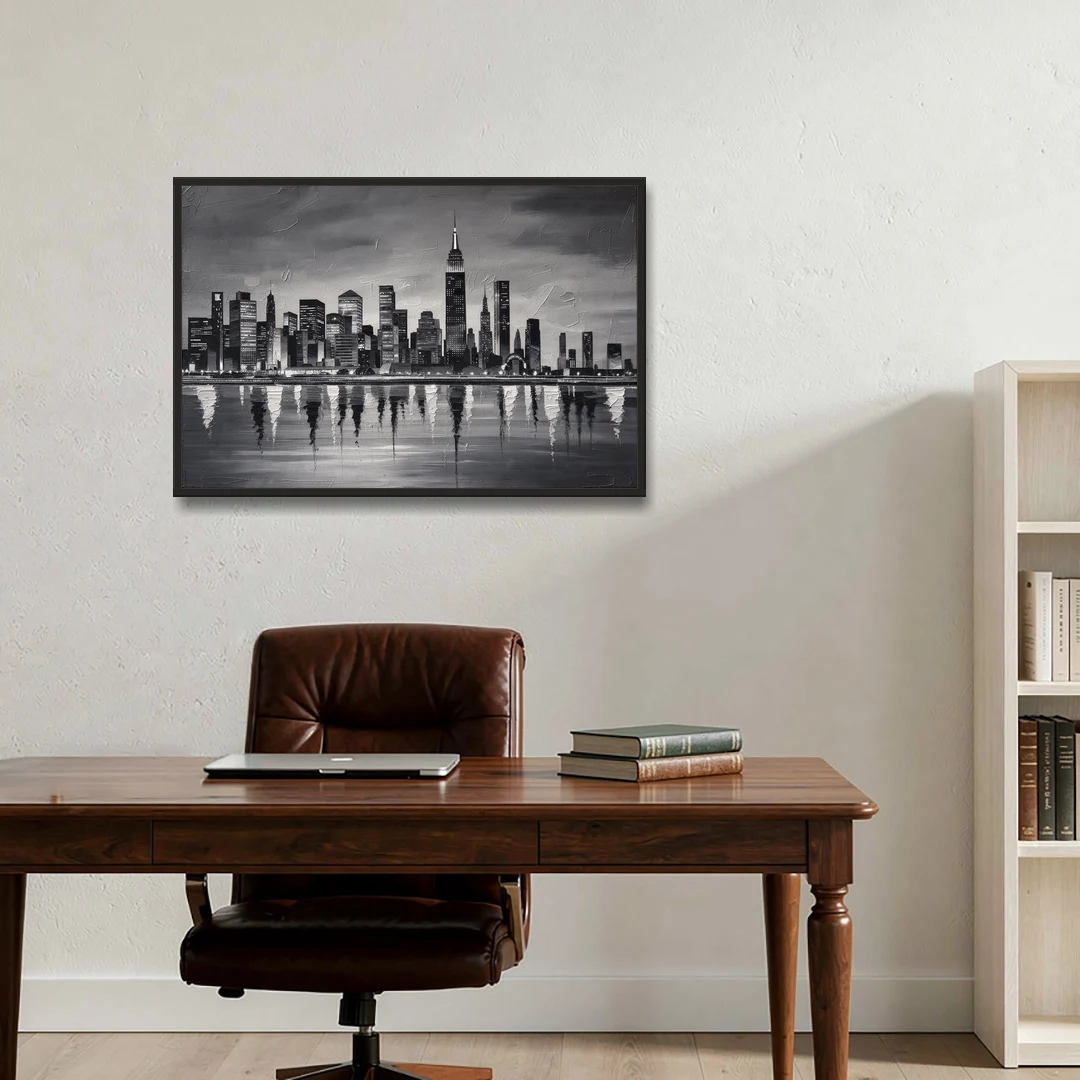 Large Black and White Wall Art for Living Room - Black Framed Canvas Wall Art - Office - 36x24