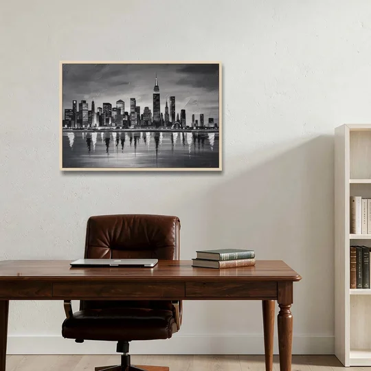 Large Black and White Wall Art for Living Room - Oak Framed Canvas Wall Art - Office - 36x24