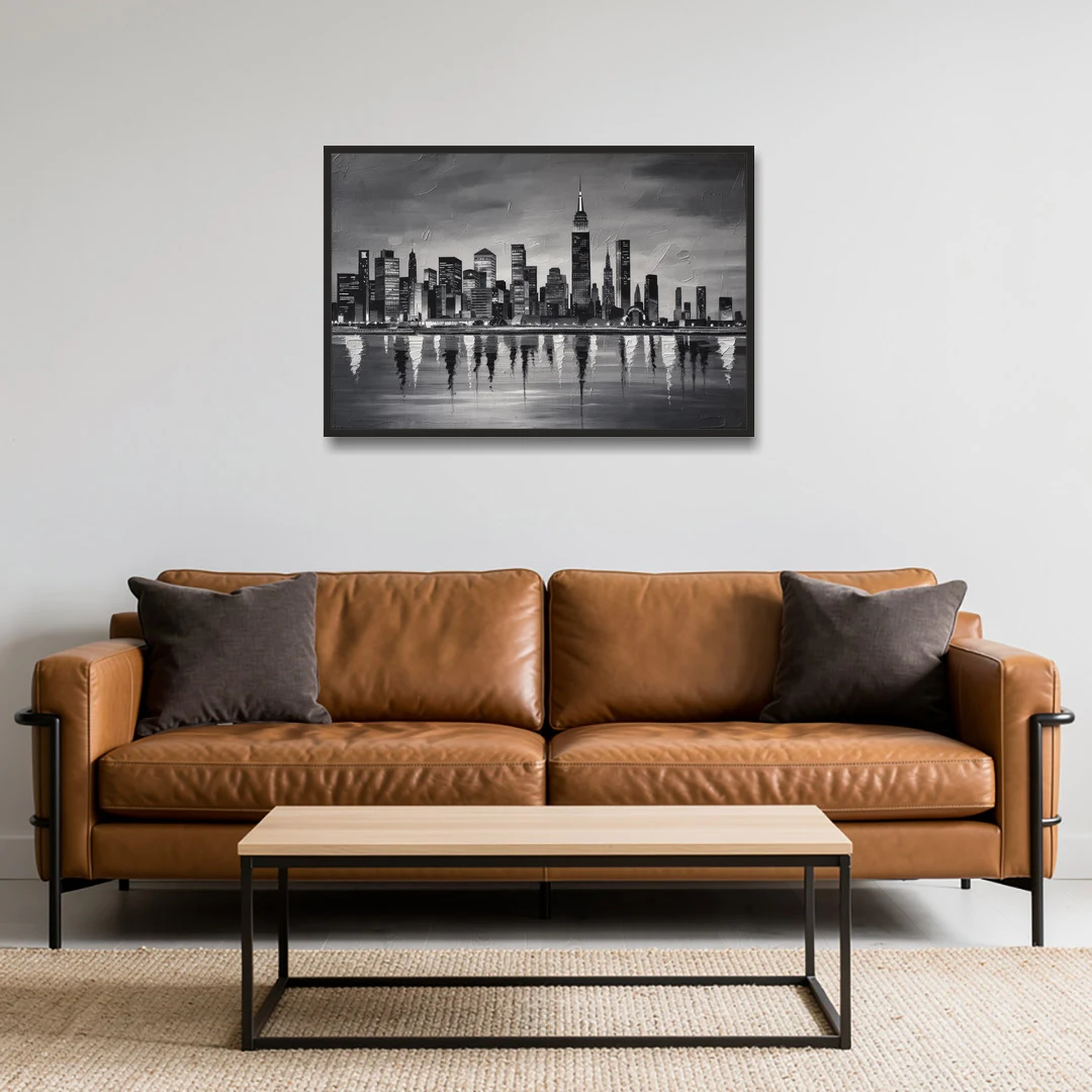 Large Black and White Wall Art for Living Room - Black Framed Canvas Wall Art - Sofa - 36x24