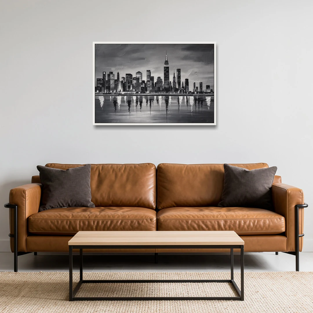 Large Black and White Wall Art for Living Room - White Framed Canvas Wall Art - Sofa - 36x24