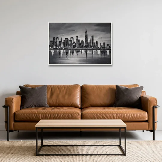 Large Black and White Wall Art for Living Room - White Framed Canvas Wall Art - Sofa - 36x24