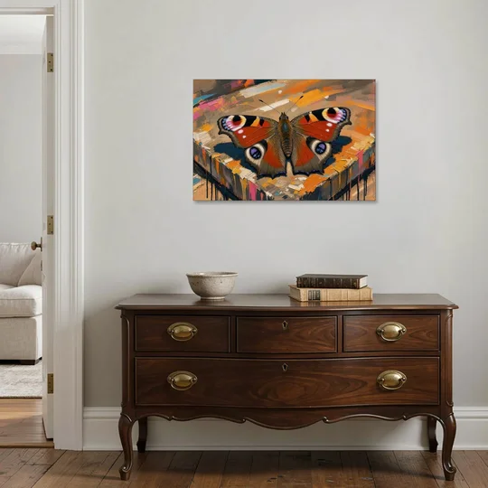Large Butterfly Wall Art Peacock Basking on Stone - Canvas Wall Art - Coffee Table - 36x24