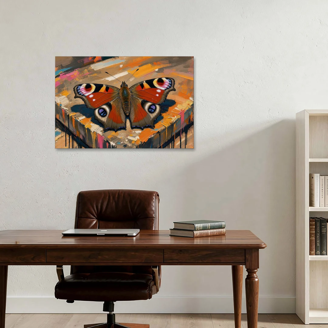 Large Butterfly Wall Art Peacock Basking on Stone - Canvas Wall Art - Office - 36x24
