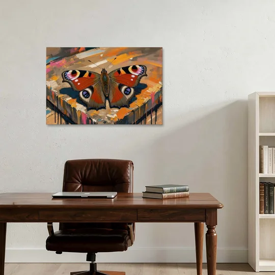 Large Butterfly Wall Art Peacock Basking on Stone - Canvas Wall Art - Office - 36x24