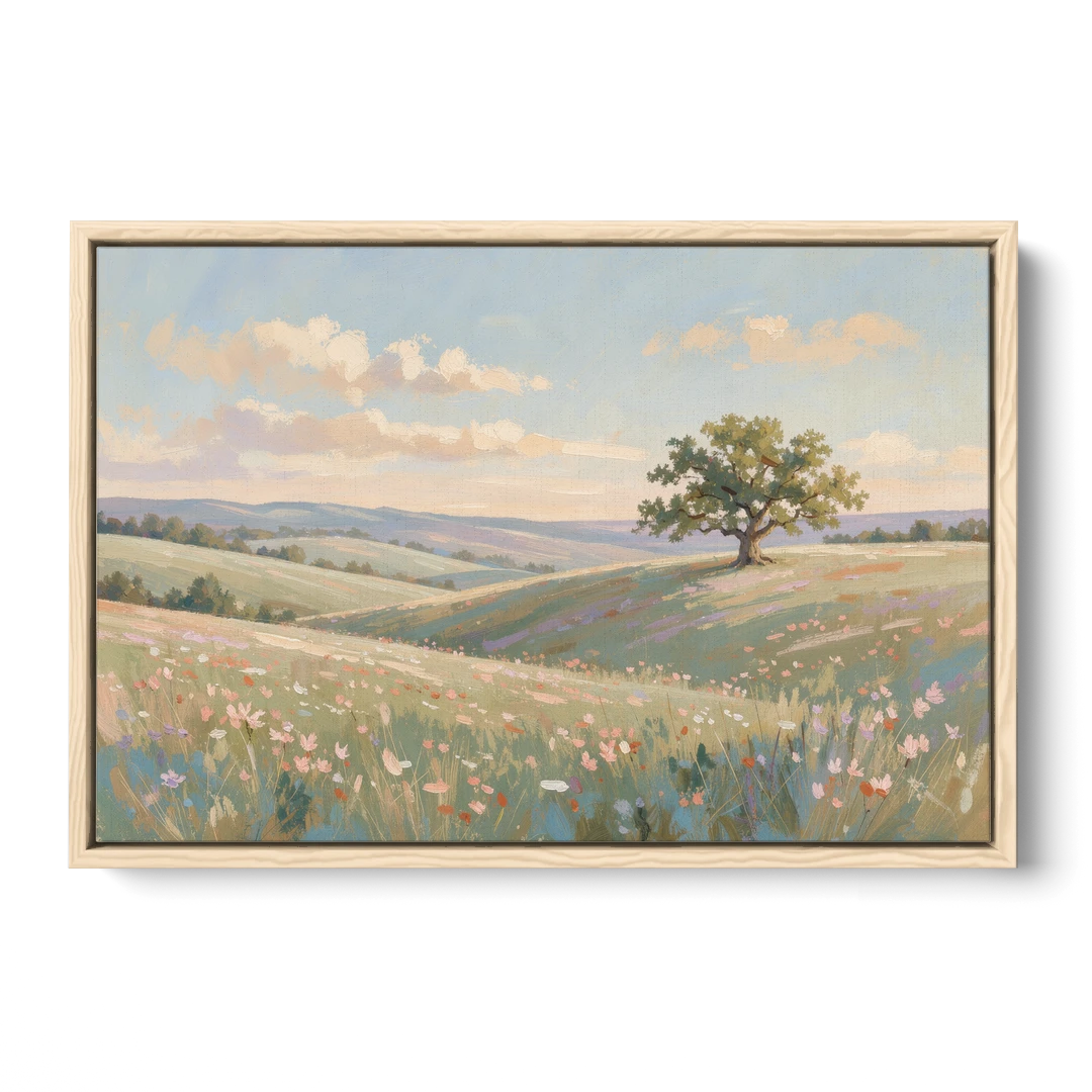 Large Canvas Prints Lone Oak on Spring Hills - Oak Framed Canvas Wall Art - Front