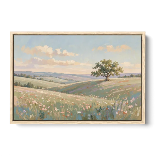Large Canvas Prints Lone Oak on Spring Hills - Oak Framed Canvas Wall Art - Front