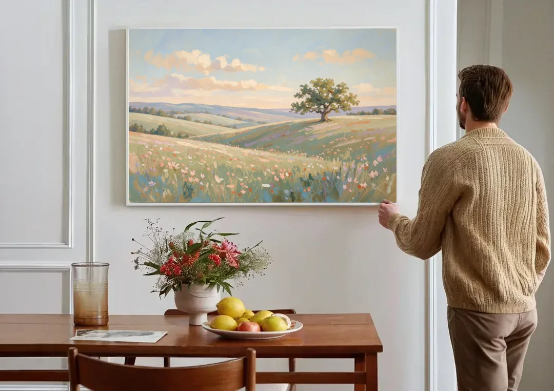 Large Canvas Prints Lone Oak on Spring Hills canvas wall art above a dining table