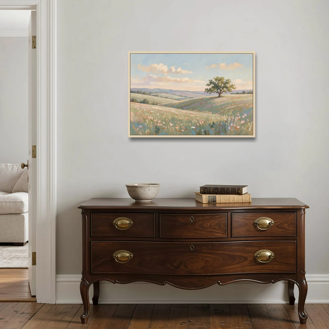 Large Canvas Prints Lone Oak on Spring Hills - Oak Framed Canvas Wall Art - Coffee Table - 36x24