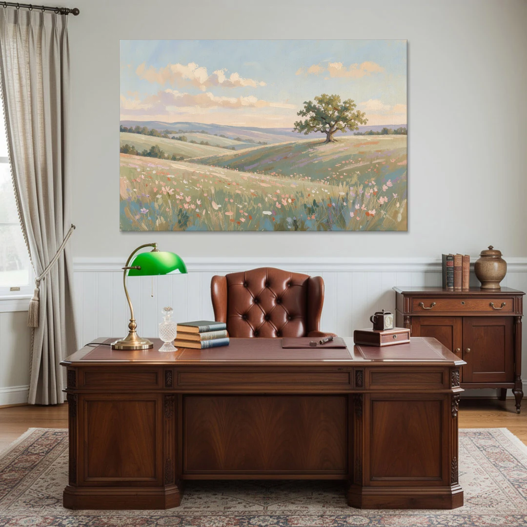 Large Canvas Prints Lone Oak on Spring Hills - Canvas Wall Art - Office - 60x40