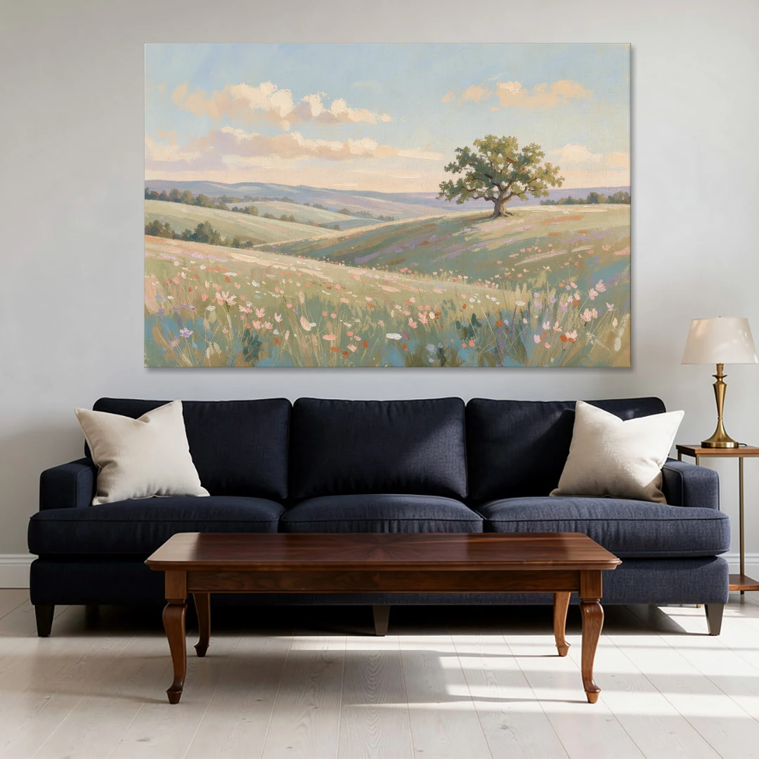 Large Canvas Prints Lone Oak on Spring Hills - Canvas Wall Art - Sofa - 60x40