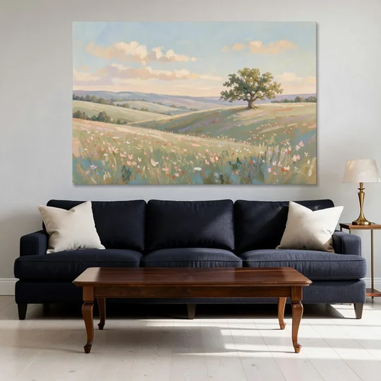 Large Canvas Prints Lone Oak on Spring Hills - Canvas Wall Art - Sofa - 60x40