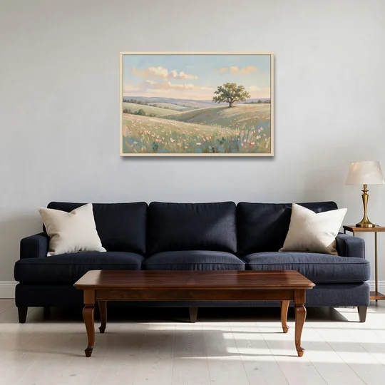 Large Canvas Prints Lone Oak on Spring Hills - Oak Framed Canvas Wall Art - Sofa - 36x24