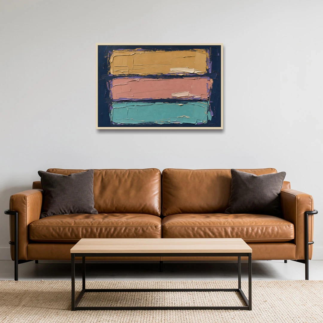 Large Canvas Wall Art for Living Room Tricolor Fields - Oak Framed Canvas Wall Art - Sofa - 36x24