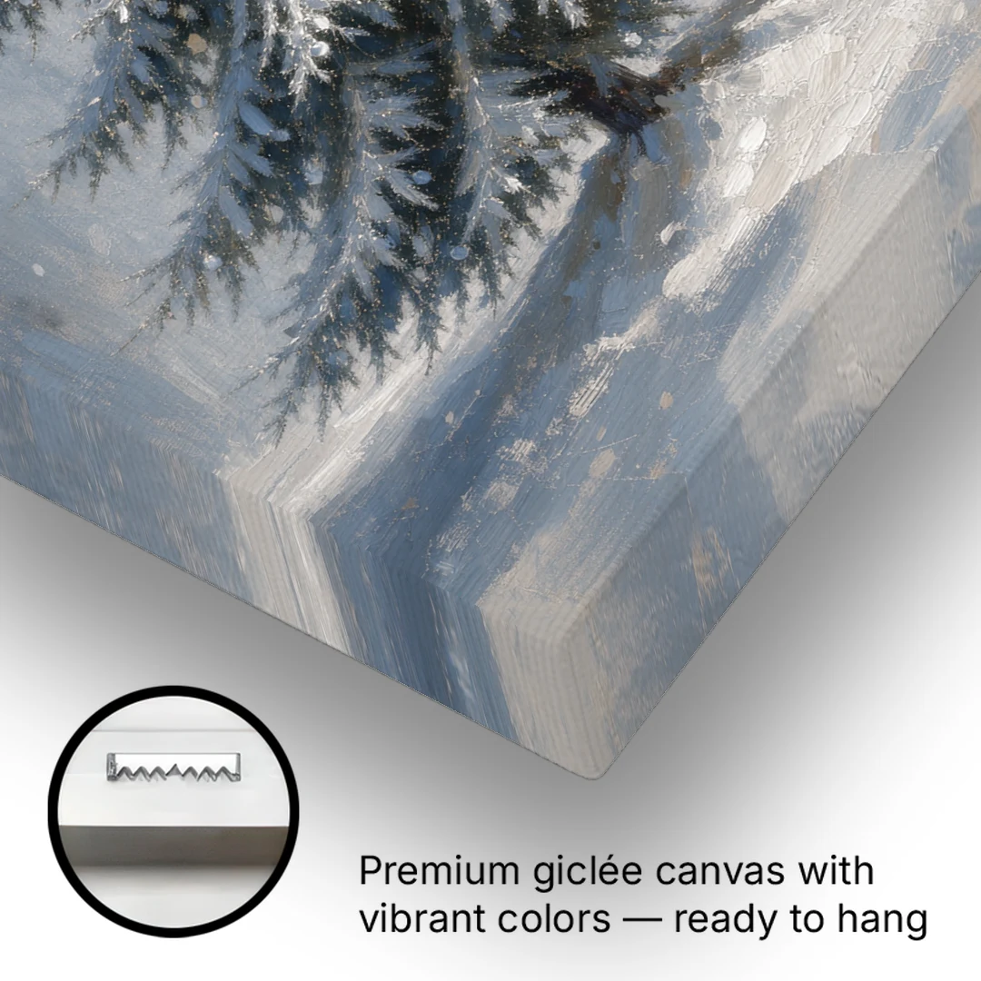 Large Christmas Canvas Art of a Snowy Silver Spruce - Canvas Wall Art - Gallery Wrap Corner