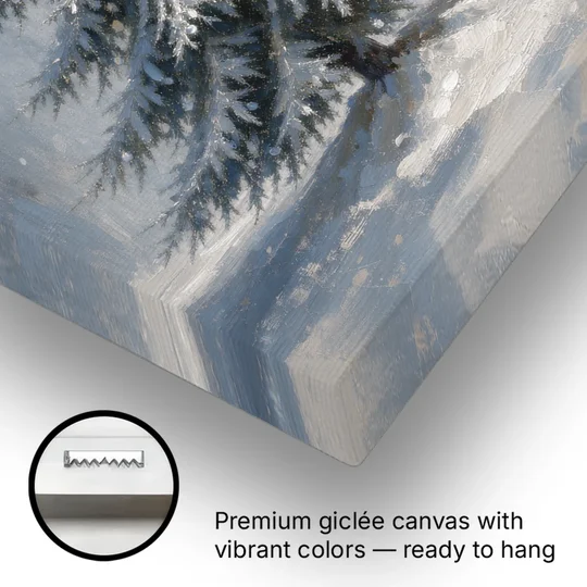 Large Christmas Canvas Art of a Snowy Silver Spruce - Canvas Wall Art - Gallery Wrap Corner