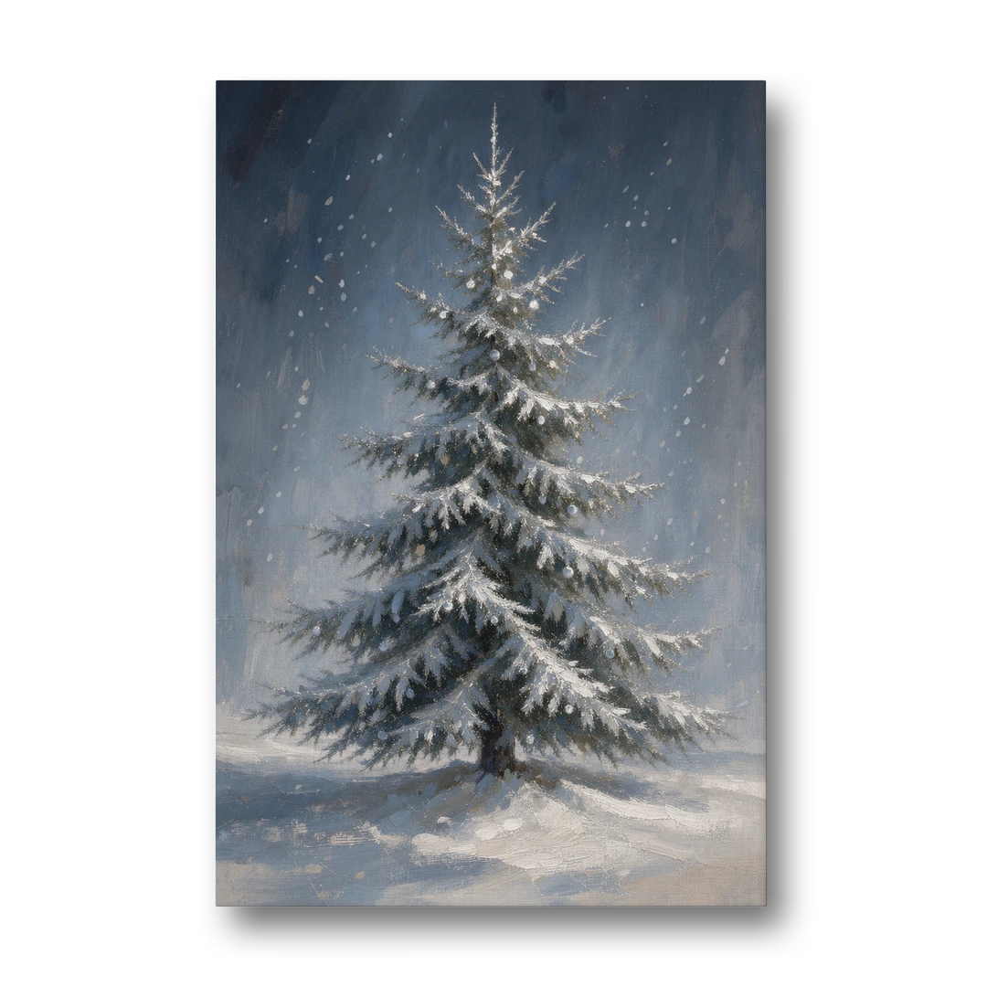 Large Christmas Canvas Art of a Snowy Silver Spruce - Canvas Wall Art - Front