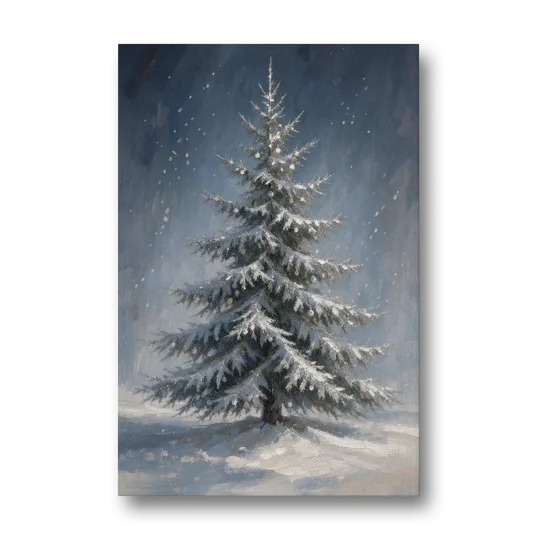 Large Christmas Canvas Art of a Snowy Silver Spruce - Canvas Wall Art - Front