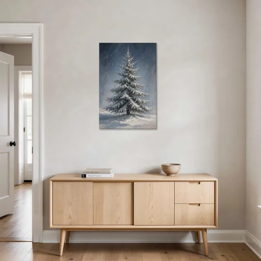 Large Christmas Canvas Art of a Snowy Silver Spruce - Canvas Wall Art - Coffee Table - 24x36