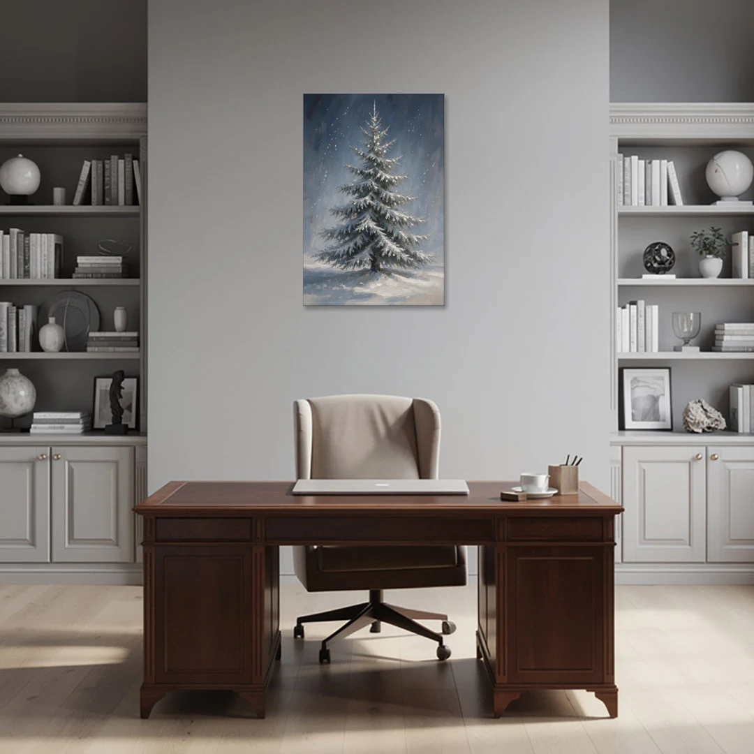 Large Christmas Canvas Art of a Snowy Silver Spruce - Canvas Wall Art - Office - 24x36