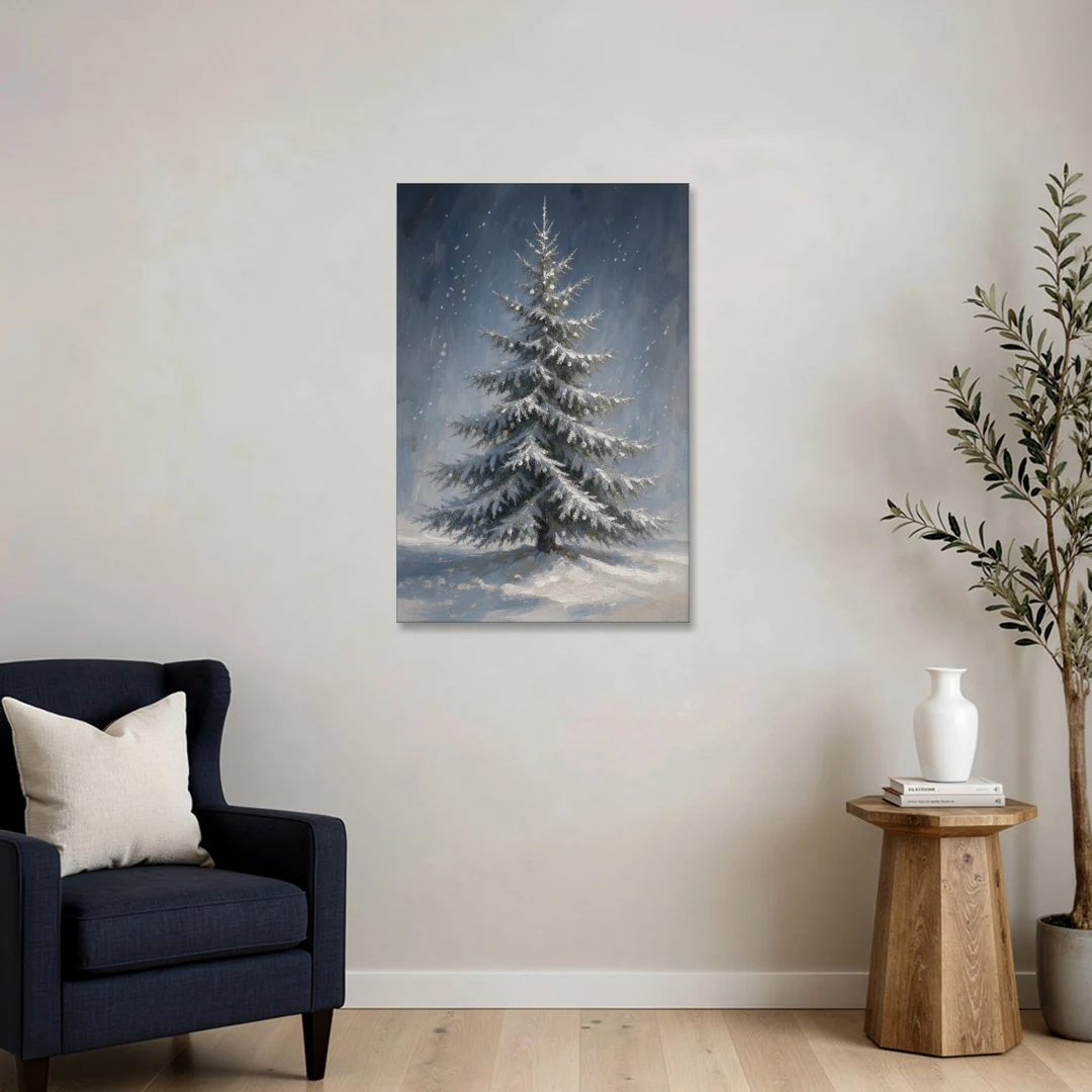 Large Christmas Canvas Art of a Snowy Silver Spruce - Canvas Wall Art - Sofa - 24x36