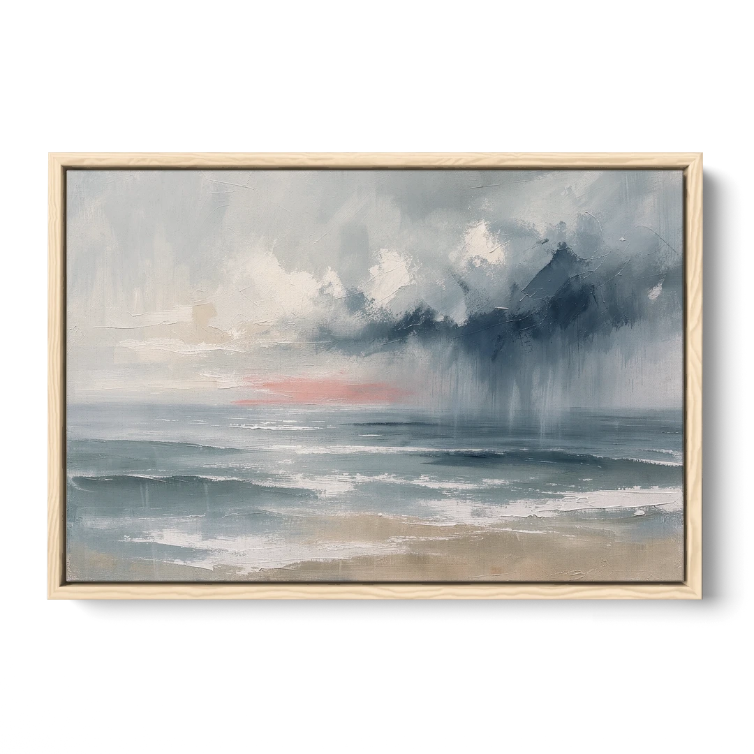 Large Coastal Wall Art of a Distant Squall - Oak Framed Canvas Wall Art - Front