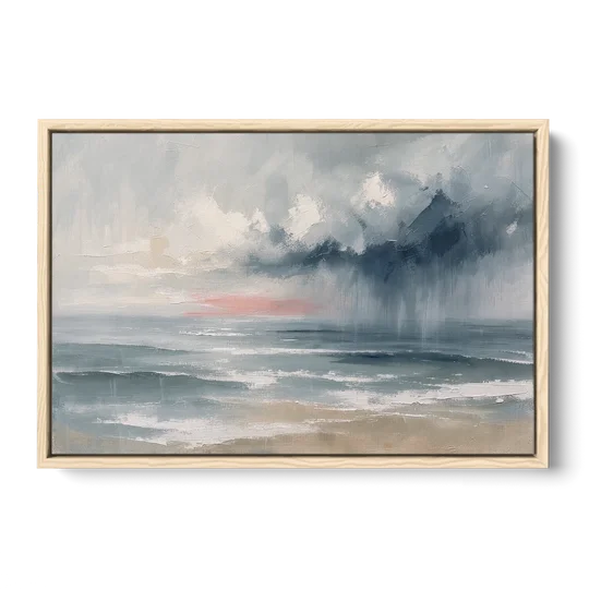 Large Coastal Wall Art of a Distant Squall - Oak Framed Canvas Wall Art - Front