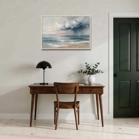 Large Coastal Wall Art of a Distant Squall - Oak Framed Canvas Wall Art - Office - 36x24