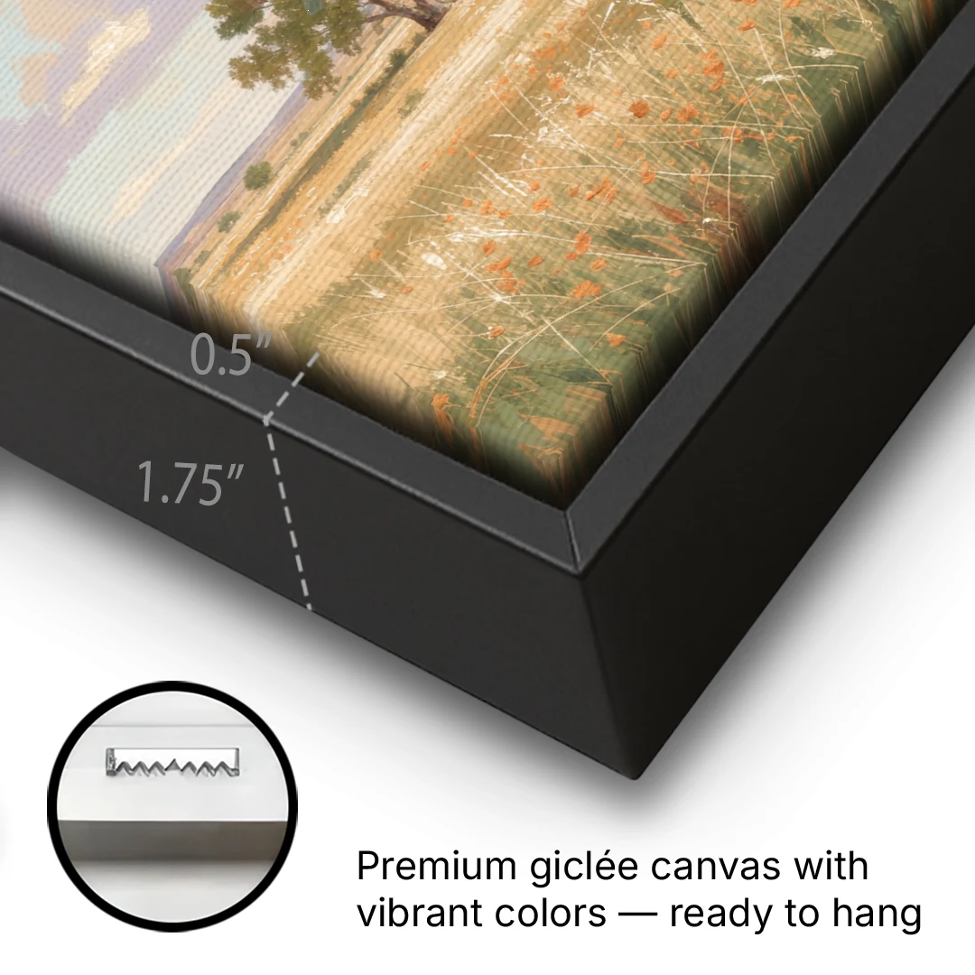 Large Horizontal Lone Cottonwood Under a Big Prairie Sky - Black Framed Canvas Wall Art - Gallery Wrap Corner