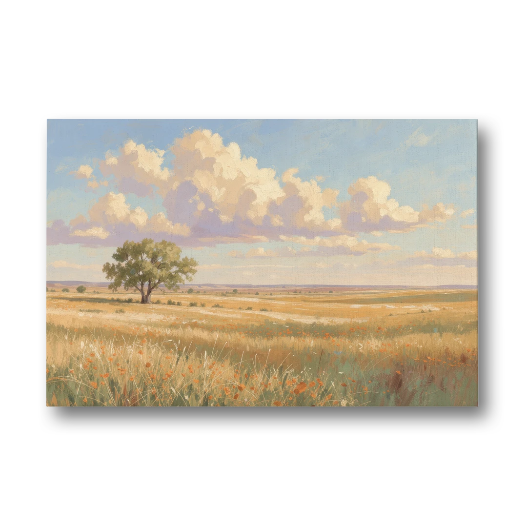 Large Horizontal Lone Cottonwood Under a Big Prairie Sky - Canvas Wall Art - Front