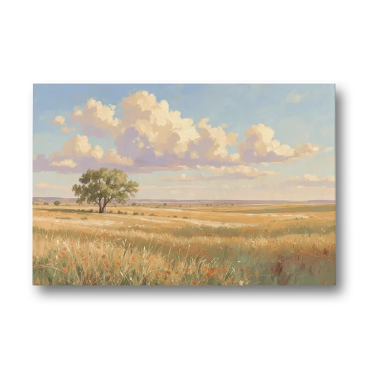 Large Horizontal Lone Cottonwood Under a Big Prairie Sky - Canvas Wall Art - Front